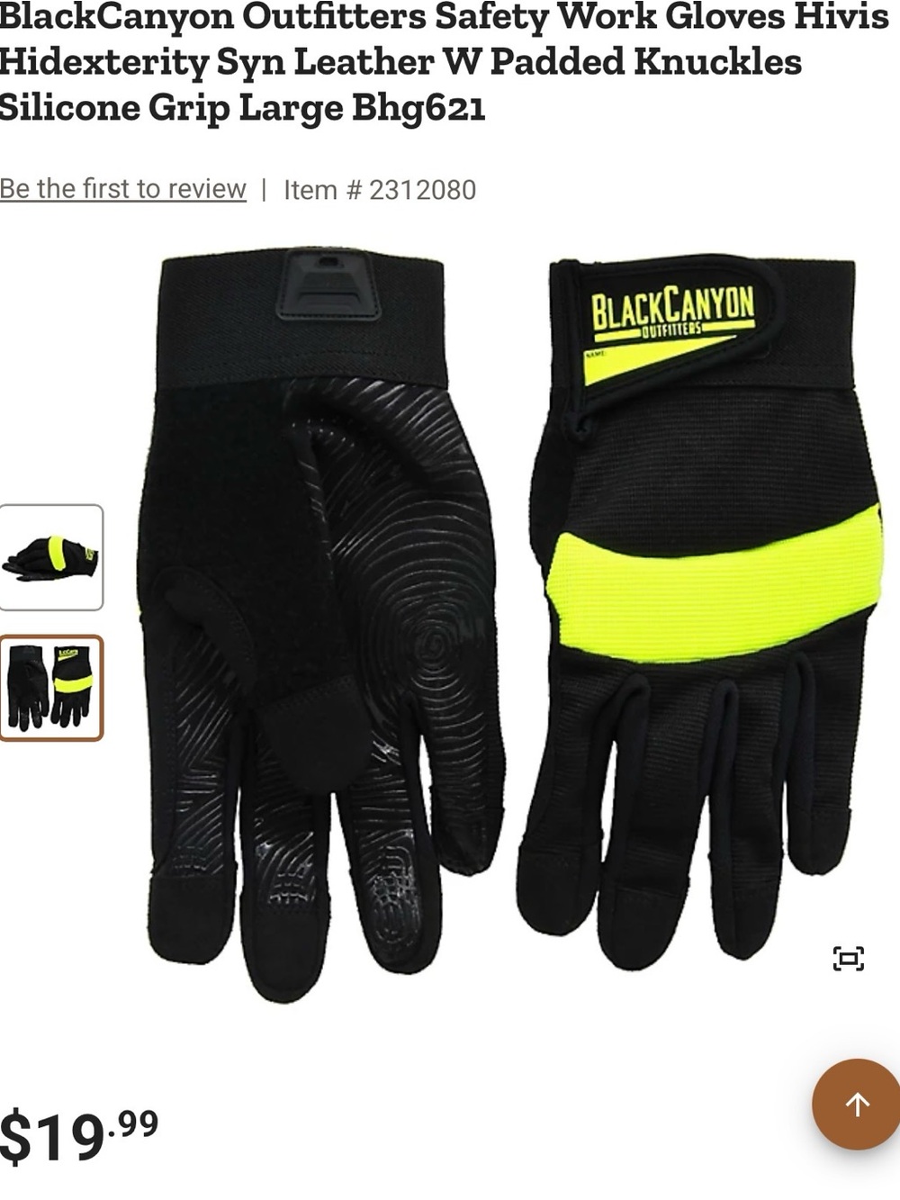 Black Canyon Outfitters Men’s High-Visibility Black Yellow Work Gloves Large